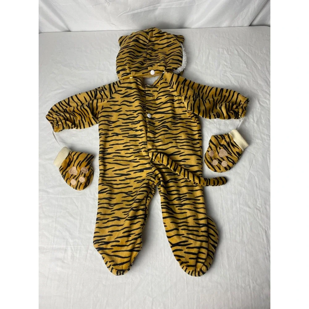 Tiger Costume Halloween Outfit Footed Pajamas One Piece Romper Gloves 6-12 month